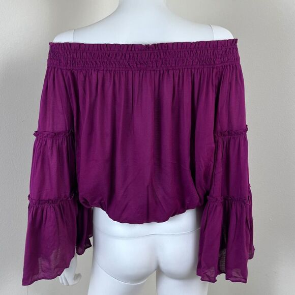 Free People Free Spirit Women Size S Off The Shoulder Wide Sleeve Cropped Top - Picture 12 of 13